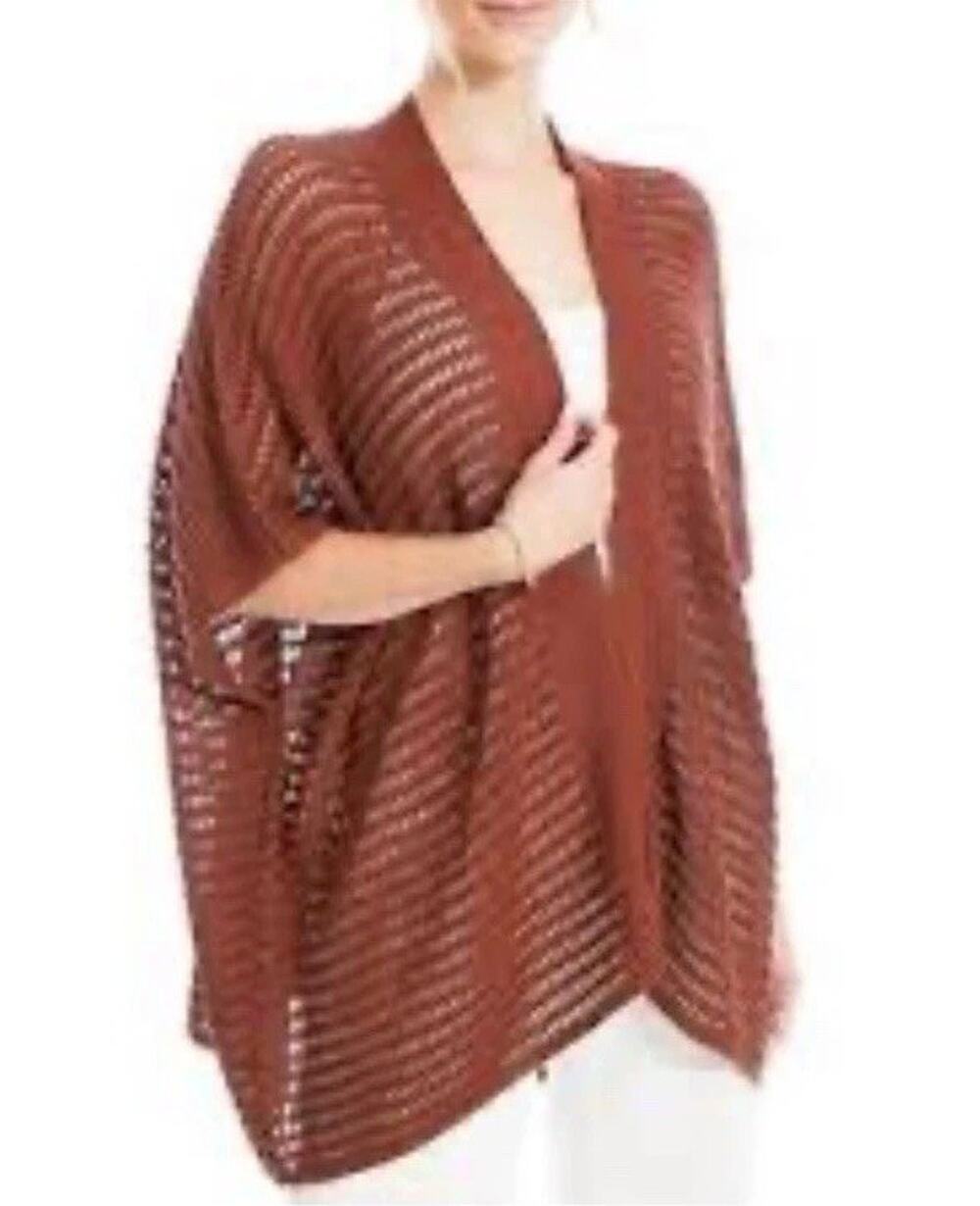 Max Studio Cardigan Sweater Open Knit Crochet Cinnamon Rust Brown Size Small New